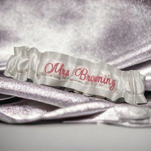 Mrs. Your Name Custom Embroidered Bridal Wedding Garter Throw Toss Personalized